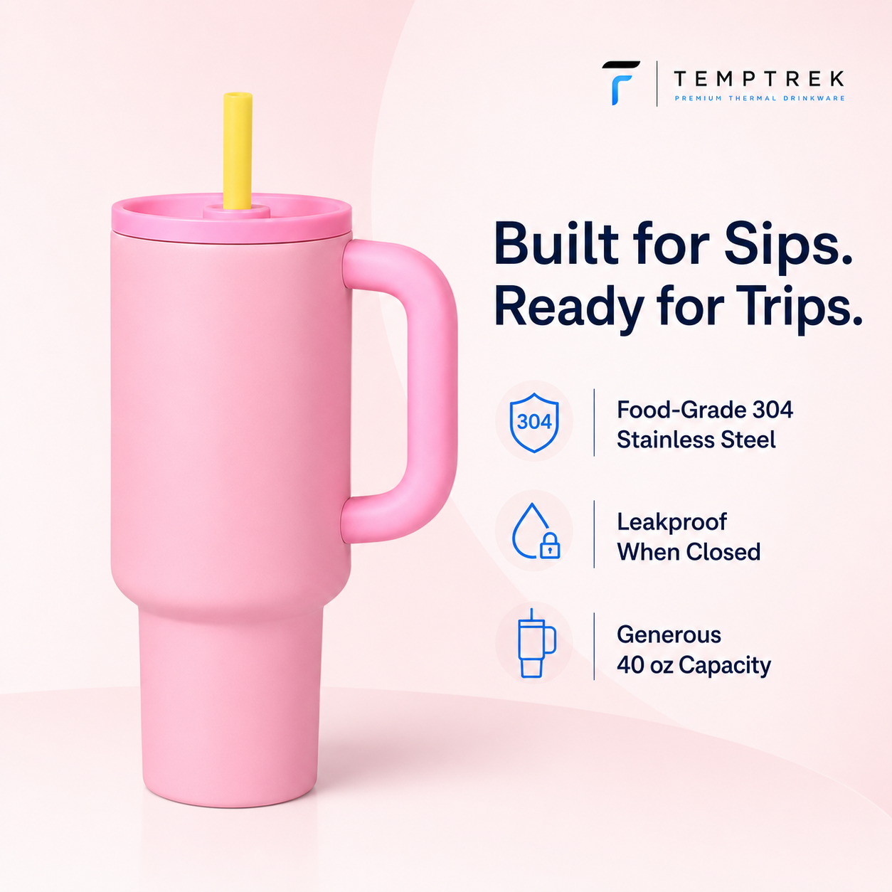 TempTrek TrailSip Tumbler | 40 oz Insulated Handle Tumbler