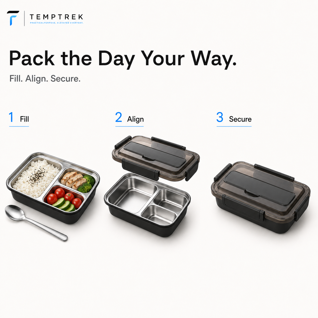 TempTrek Bento Lunch Box | Stainless Steel Compartment Tray
