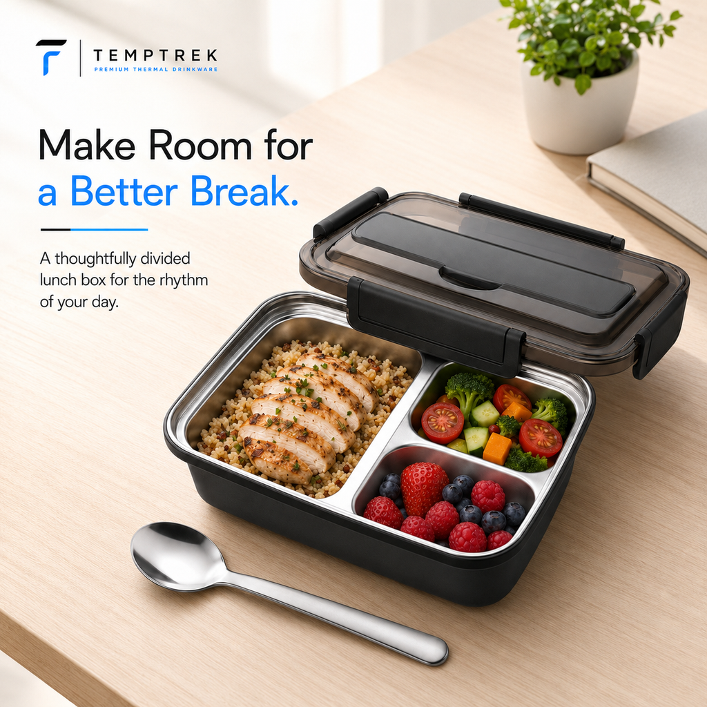 TempTrek Bento Lunch Box | Stainless Steel Compartment Tray