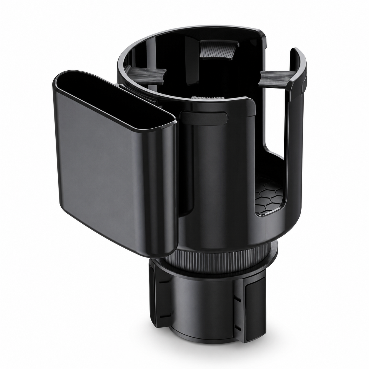 TempTrek RoadMate 2-in-1 car cup and phone holder installed in a vehicle cup holder