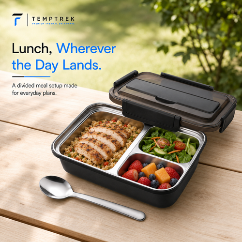 TempTrek Bento Lunch Box | Stainless Steel Compartment Tray