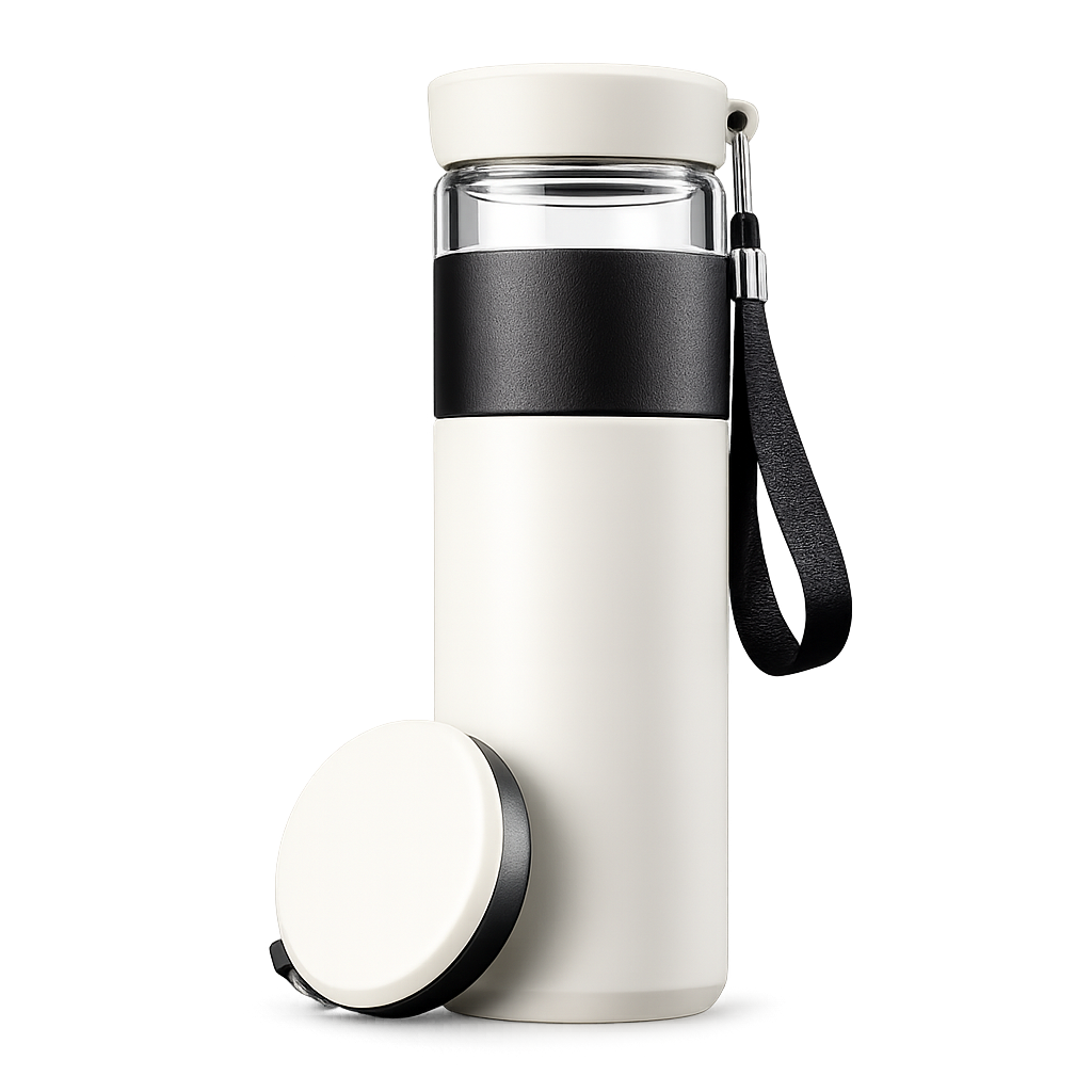 TempTrek SteepFlow bottle with the lid open and light steam rising from the opening.