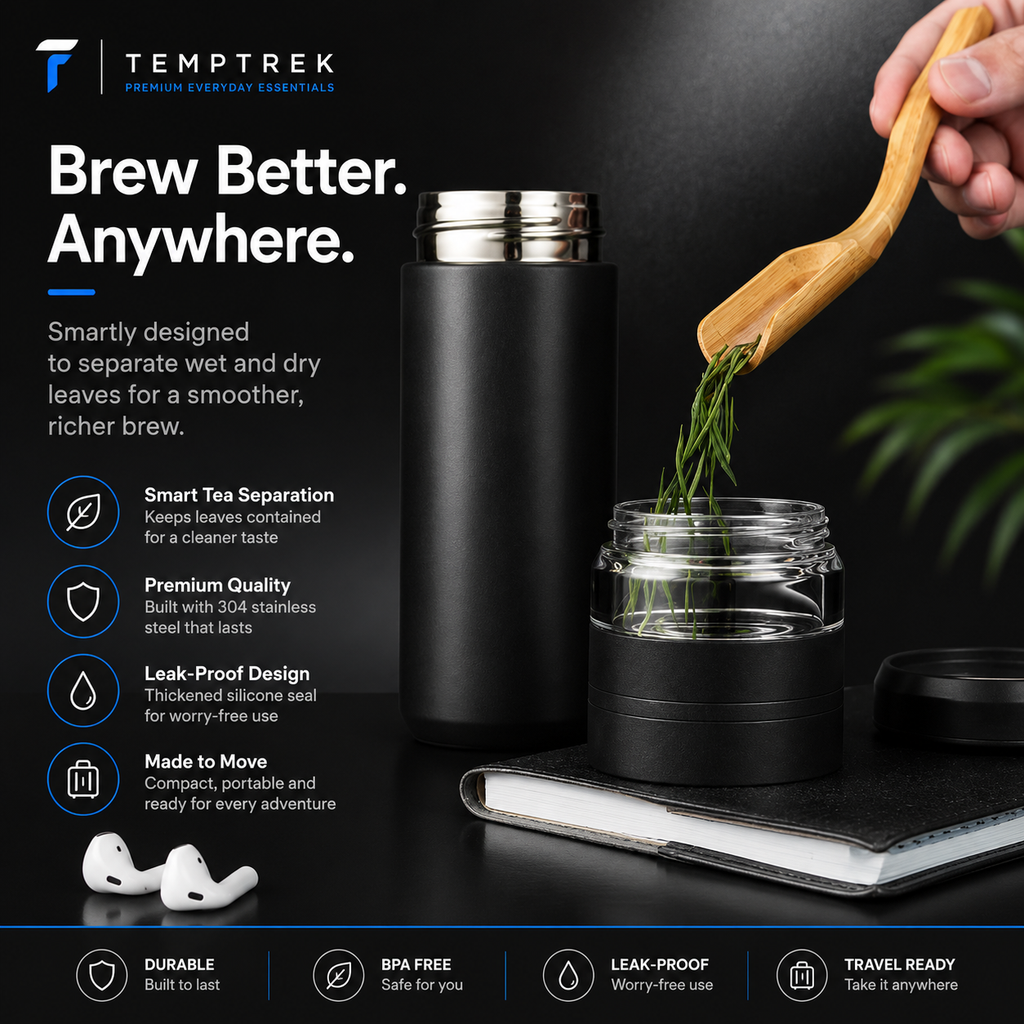 Illustration showing the infuser positioned inside the SteepFlow bottle body.