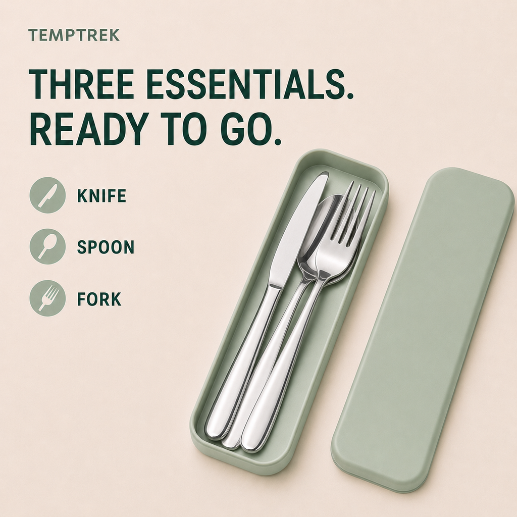 TempTrek Travel Cutlery Set | 3-Piece Stainless Steel