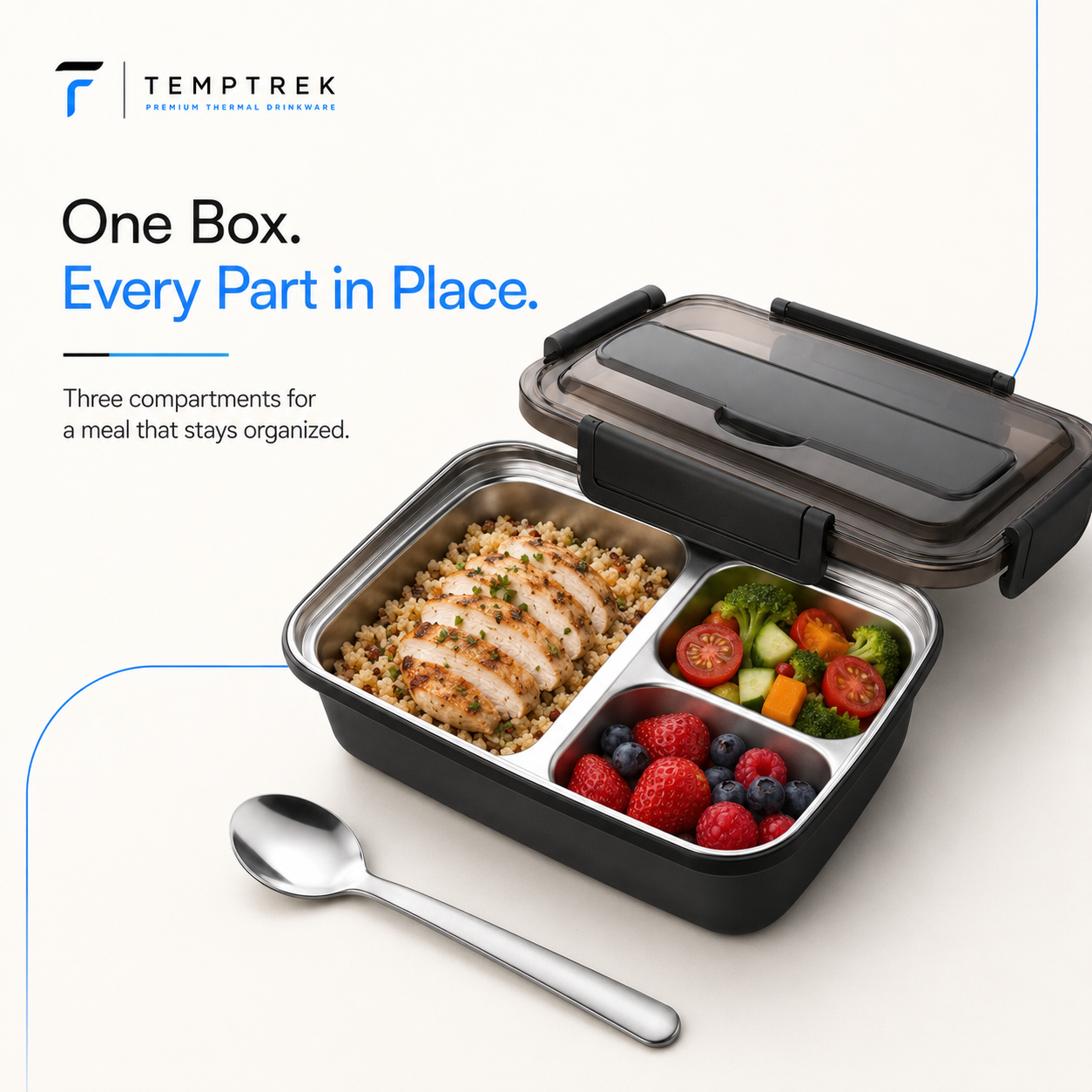 TempTrek Bento Lunch Box | Stainless Steel Compartment Tray