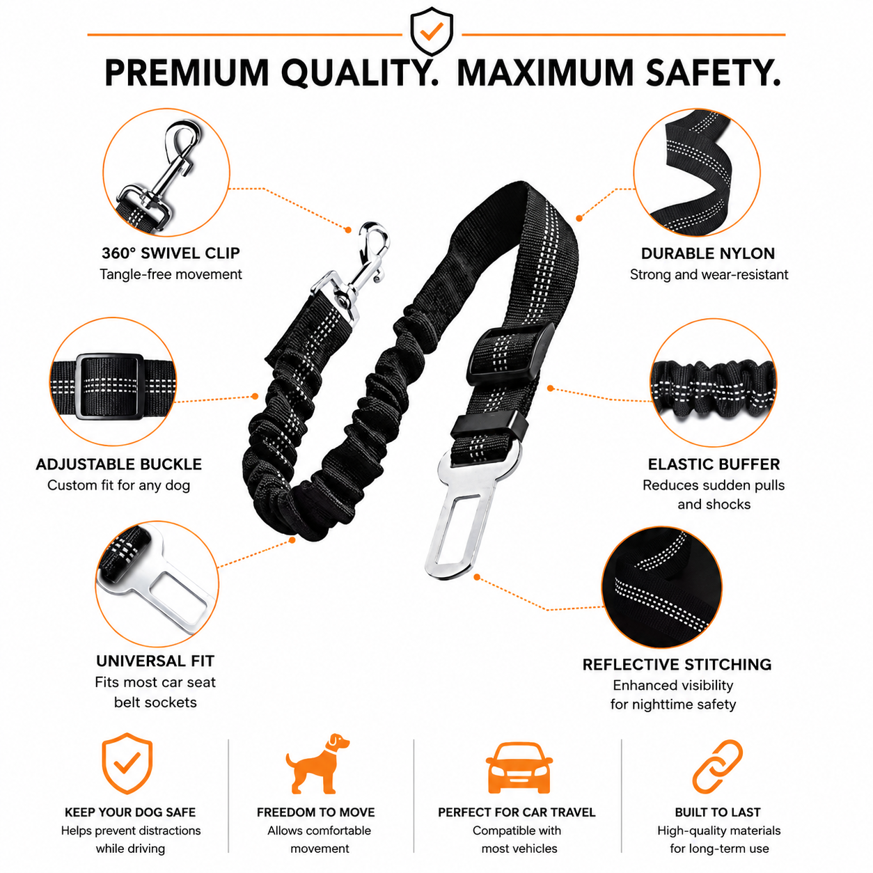 TempTrek TrailLead | Reflective Dog Safety Belt