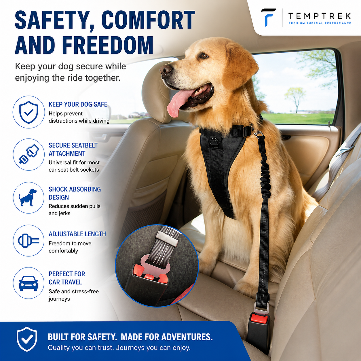 TempTrek TrailLead | Reflective Dog Safety Belt