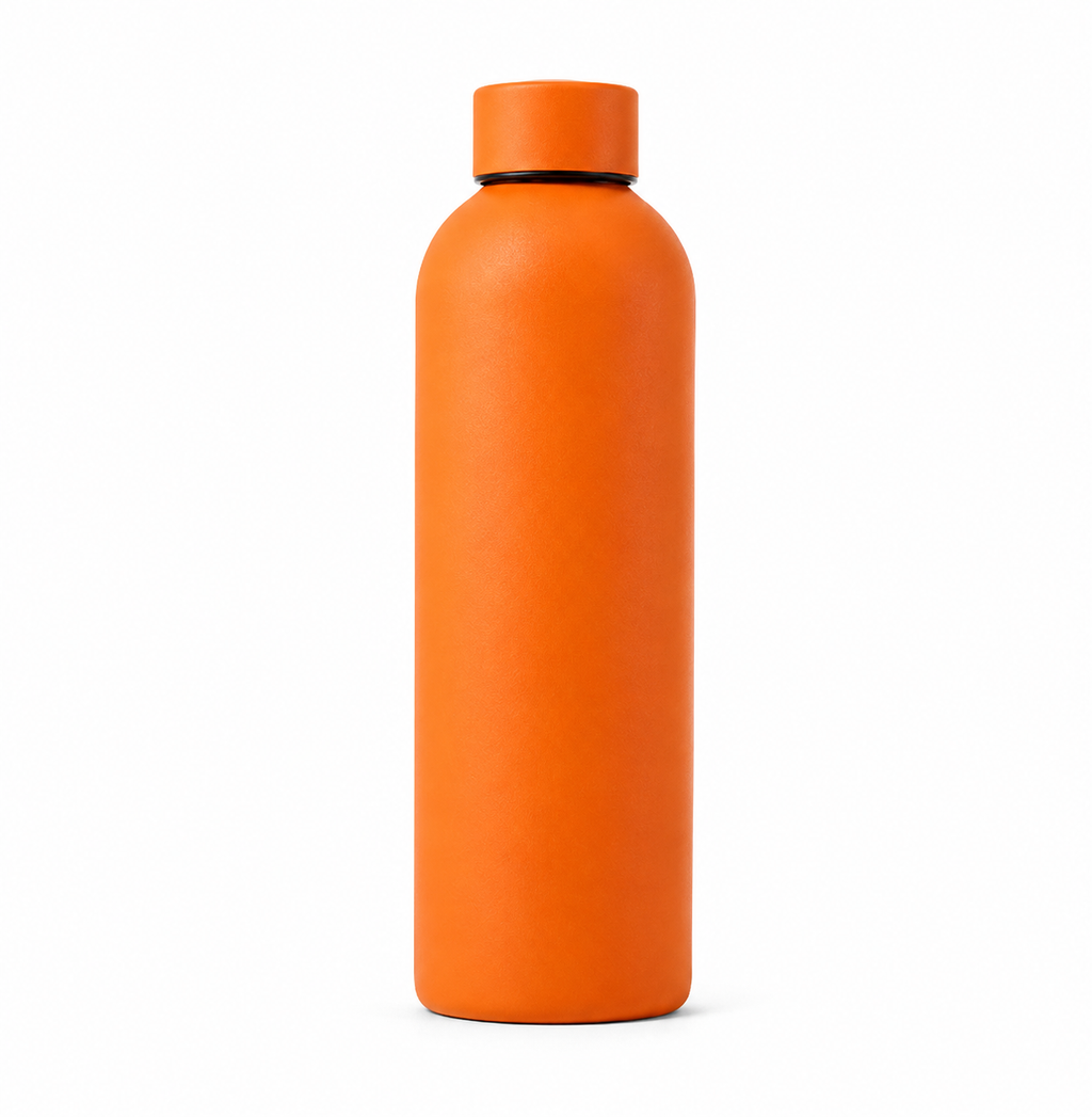 TempTrek Ember insulated stainless steel water bottle in Ember Orange, standing on a white background.