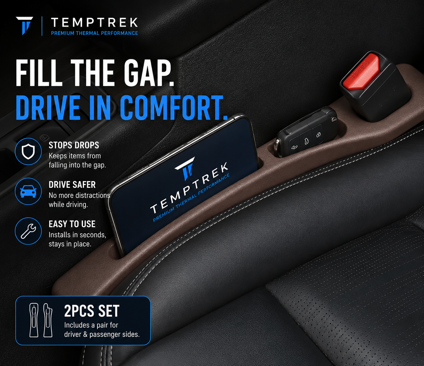 GapGuard holding phone and car key resting in seat gap
