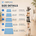 CoolMat blue size chart: S through 2XL dimensions matched to pet sizes