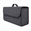 TempTrek TrunkTidy gray felt car trunk organizer with carry handle, shown at an angle on a white background.