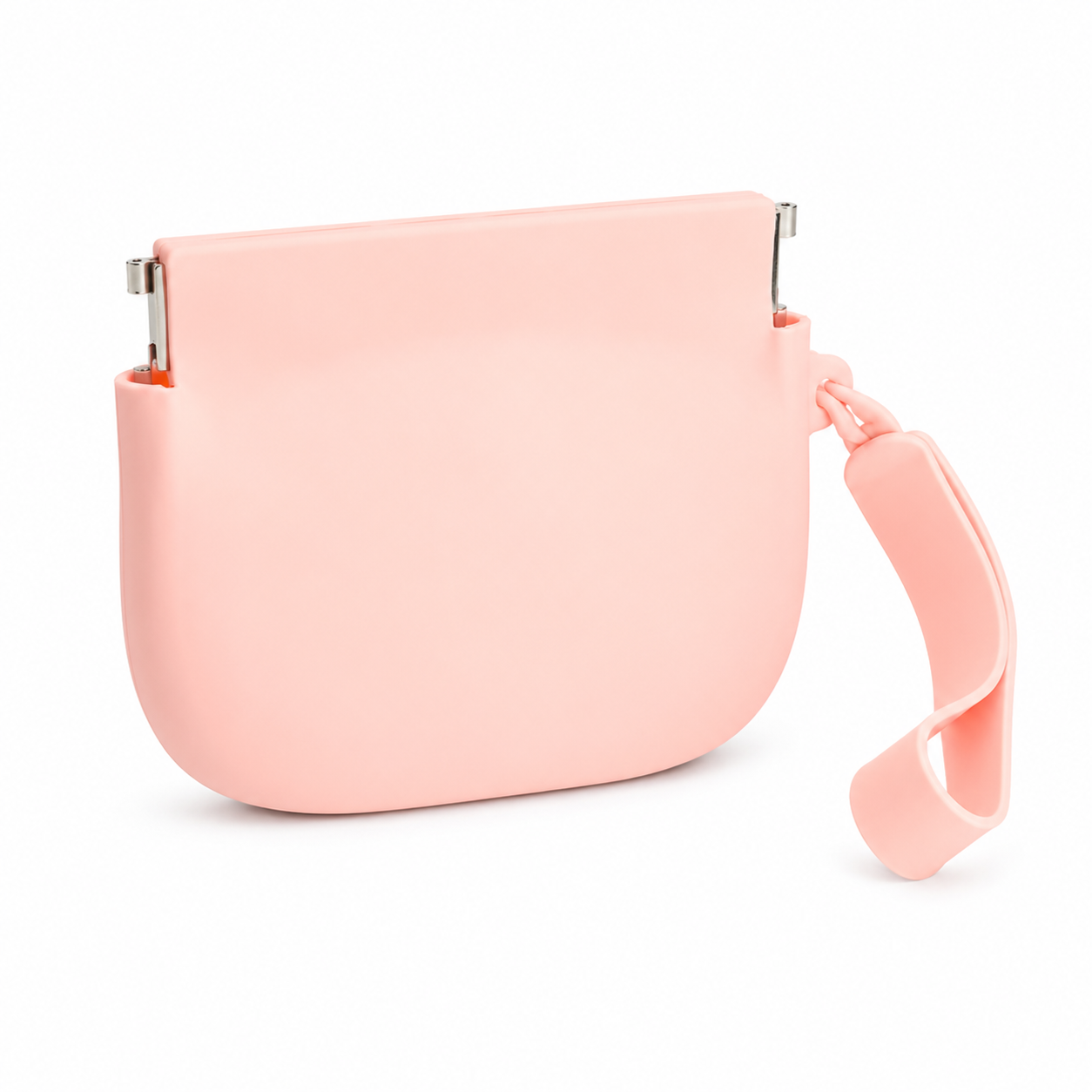 SnackTrail treat pouch in peach pink with spring closure, angled product shot