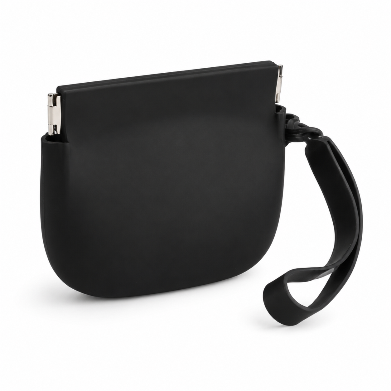 SnackTrail treat pouch in black with spring closure, angled product shot