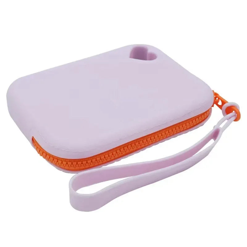 TrailTreat pouch in light lavender with orange zipper and wrist strap