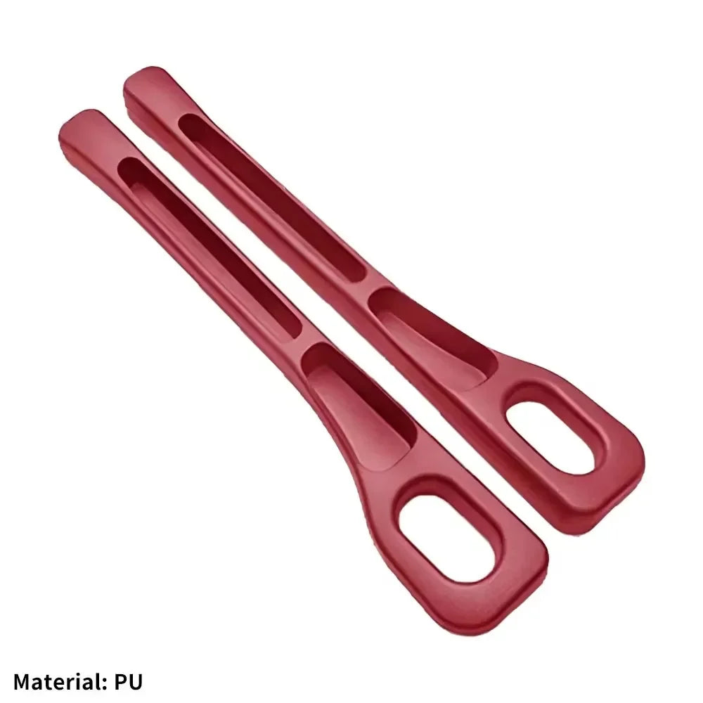 Pair of dark red GapGuard seat gap fillers on white background with 'Material: PU' label