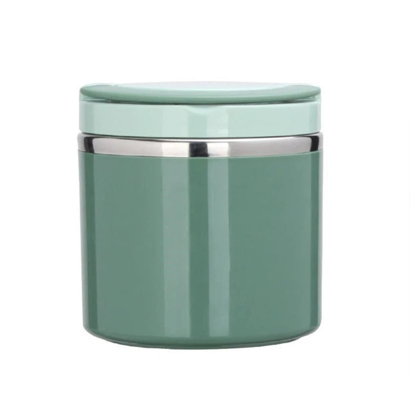 Green WarmJar with handle folded flat against the lid, closed