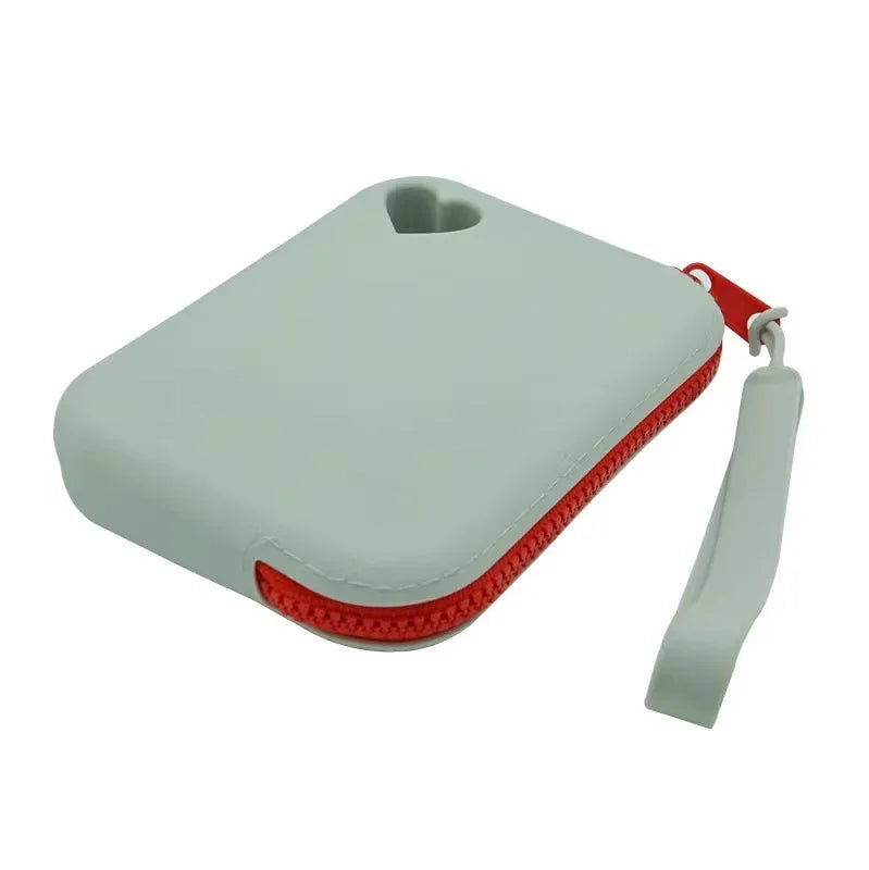 TrailTreat pouch in light gray with red zipper, angled product shot
