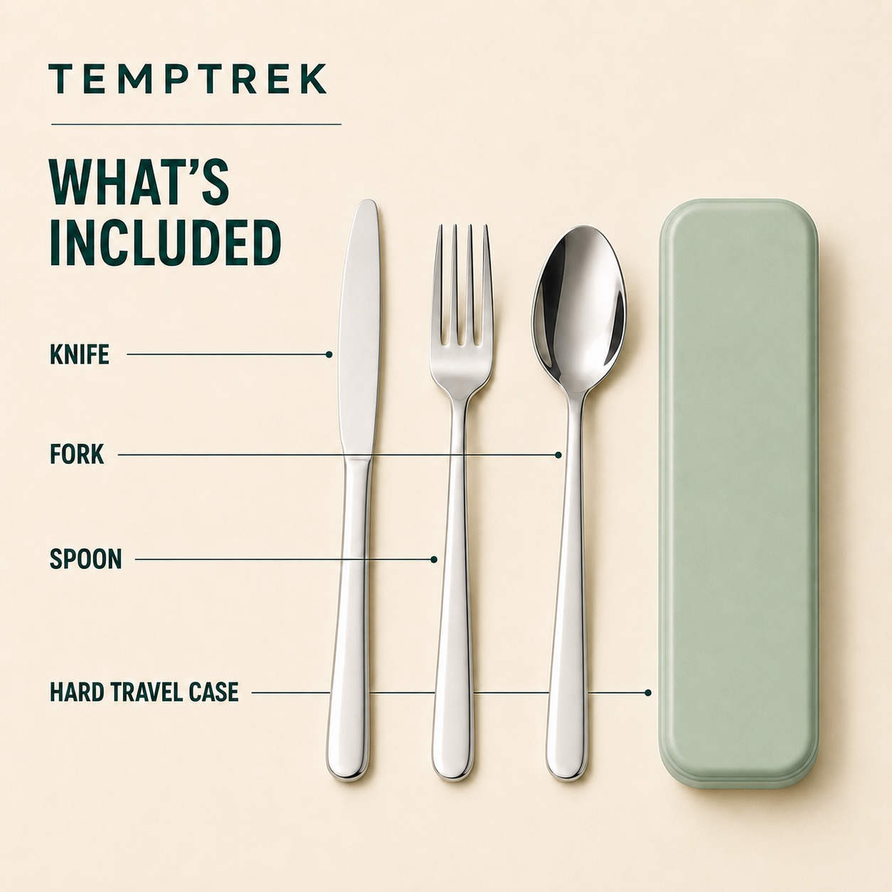 TempTrek Travel Cutlery Set | 3-Piece Stainless Steel
