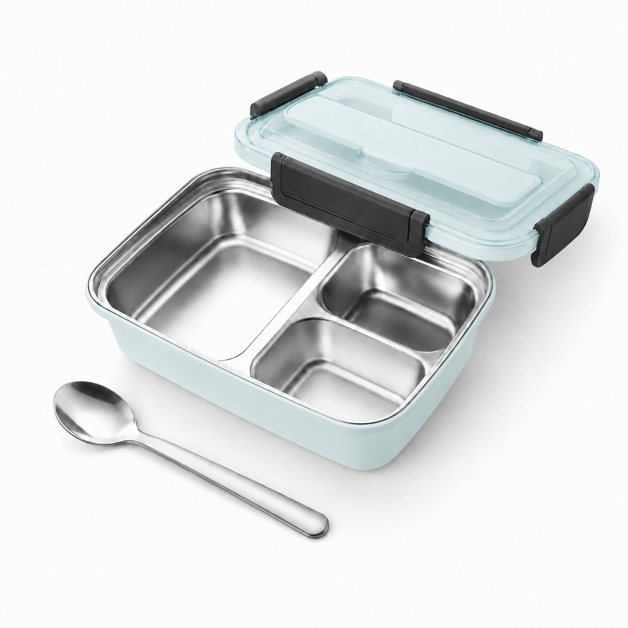 TempTrek stainless steel bento lunch box in Glacier Blue