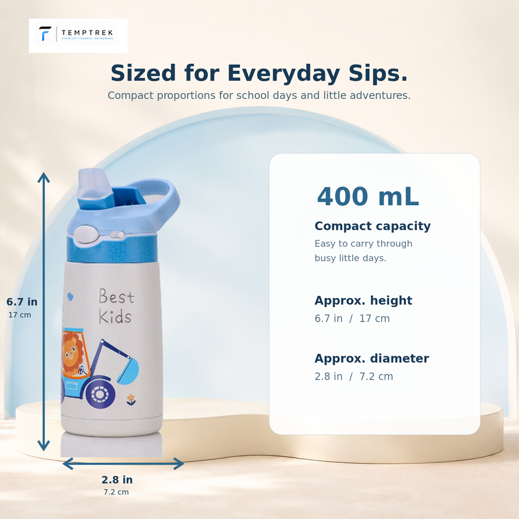 TempTrek LittleTrek kids bottle size and dimension chart