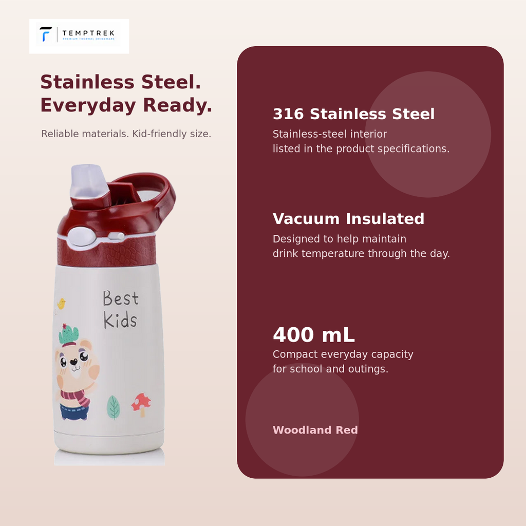 316 stainless steel interior of the TempTrek LittleTrek kids bottle