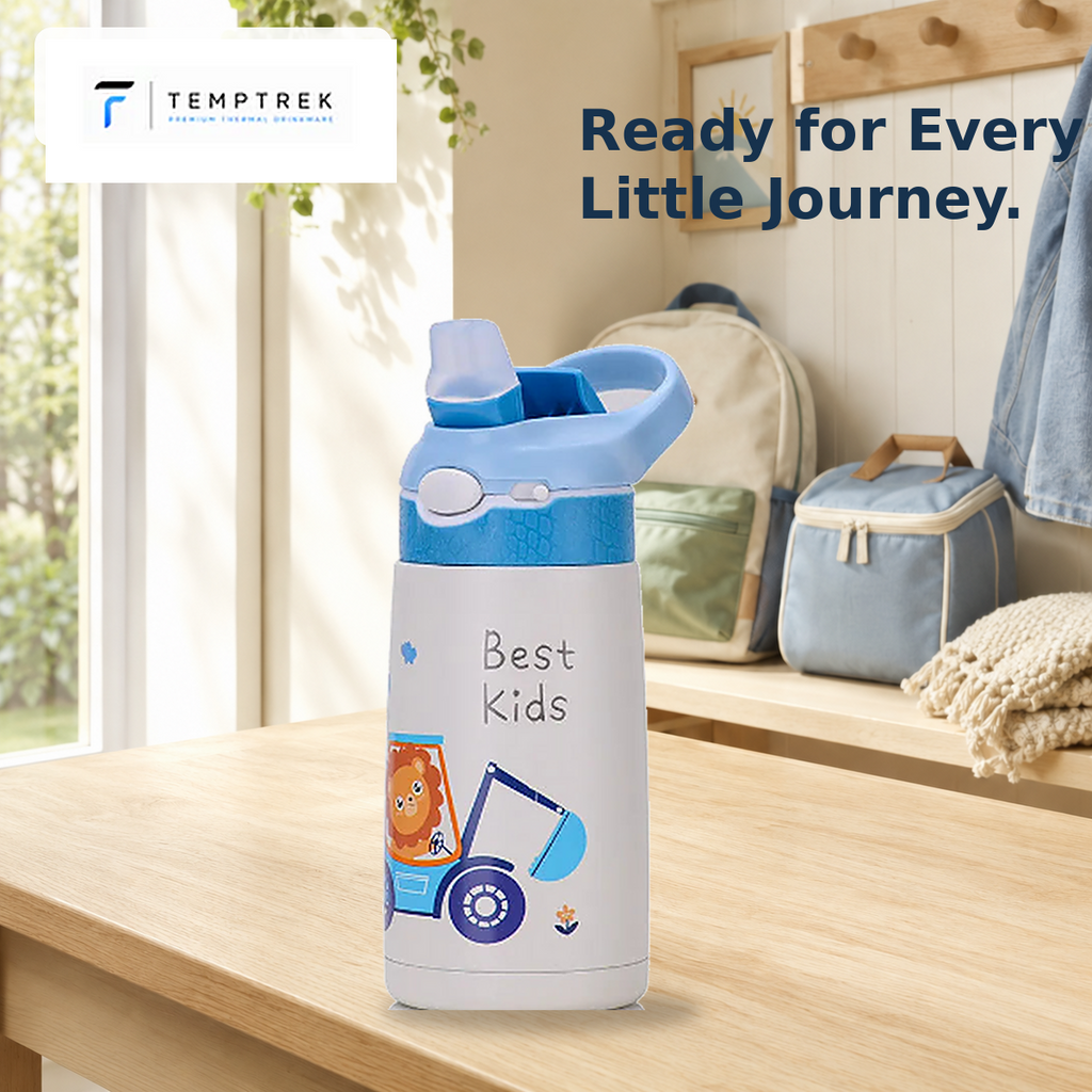 Child carrying a TempTrek LittleTrek bottle on the way to school